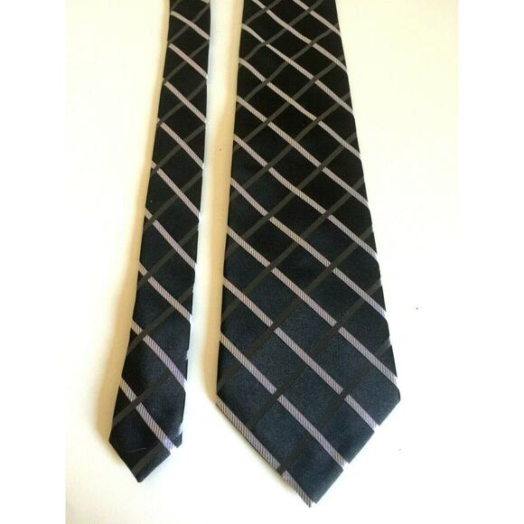 Donald Trump Tie Black Square Checker Striped Silk Signature 57" 4" - Picture 3 of 5